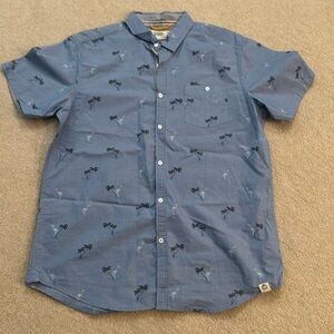 Free Planet blue print short sleeve button down shirt, size XL
